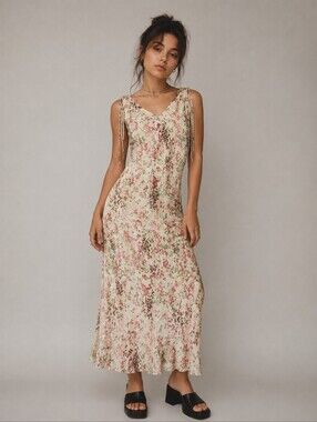Vintage Y2K Blvd Collection Floral Slip Maxi Dress Size XL Tie Shoulder 90s